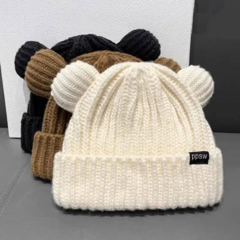 Süße Bärenohren Strickmütze – Dicke Plüsch Wintermütze für Damen & Mädchen | Niedliche Harajuku Gothic Korean Style Beanie Kaufschwan®