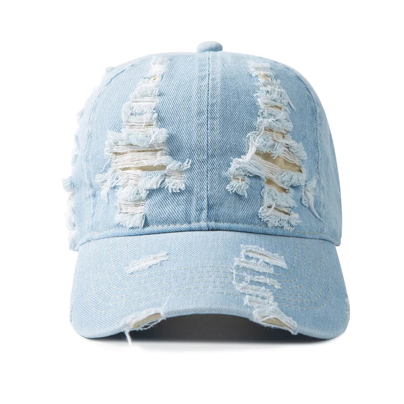 Baseballkappe aus Gewaschenem Denim | Vintage Snapback Kappe für Damen & Herren | Atmungsaktive Verstellbare Sonnenkappe für Frühling & Sommer Kaufschwan® hellblau 56-58cm