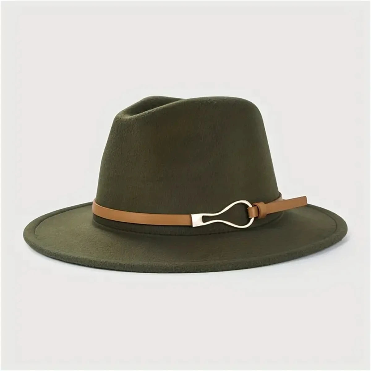 Damen Western Cowboy Hut – Stylischer Flachkrempen-Wollhut mit Leder Schnalle, Jazz-Accessoire für Herren Kaufschwan® Armeegrün 57cm