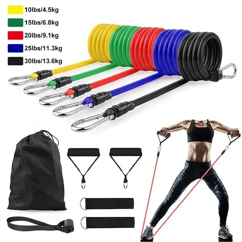 11-teiliges Fitnessband-Set – Widerstandsbänder mit Griffen, Knöchelriemen & Türanker | Tragbares Trainingsgerät für Zuhause & Unterwegs Kaufschwan®