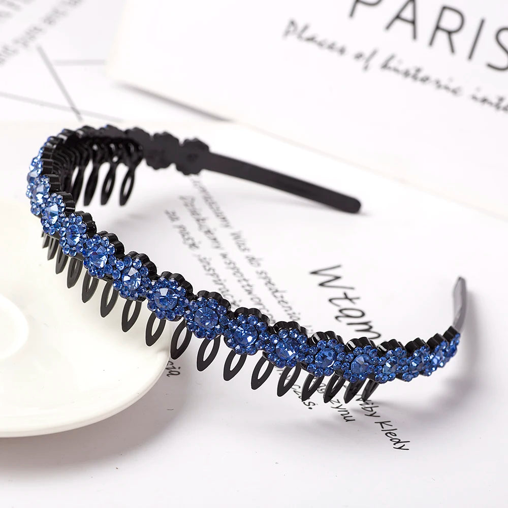 Eleganter Haarreif mit Perlen & Strass – Elastisches, rutschfestes Stirnband mit Blumen für Damen & Mädchen Kaufschwan® Blau 4