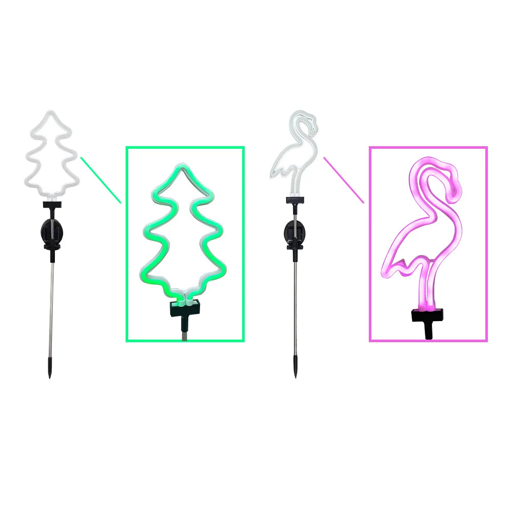 Neon Solar Gartenlichter – Wasserdichte Flamingo- & Weihnachtsbaum-LED-Lampen für Außenbereich & Partydeko Kaufschwan® 1 Stück A und 1 Stück B