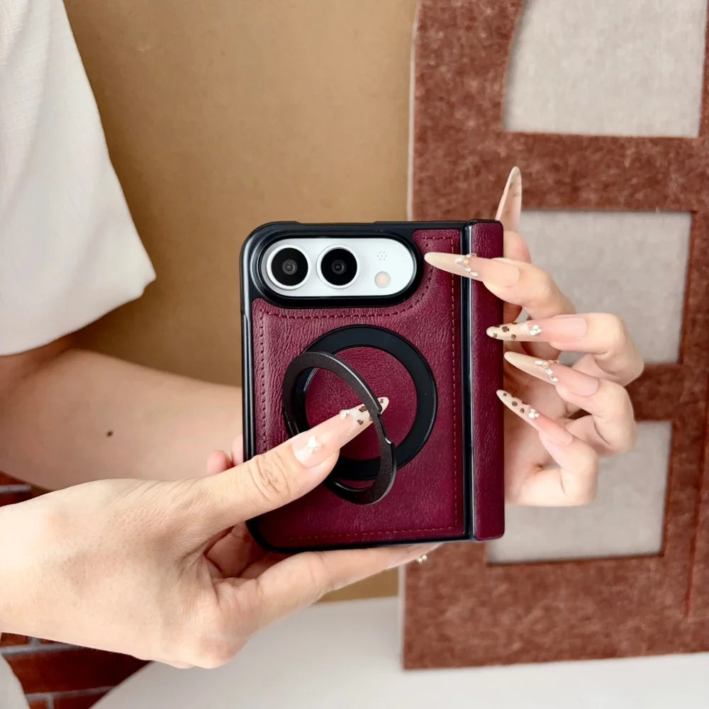 Luxuriöse Retro-Schutzhülle in Lederoptik für iPhone Duo 18 Fold und 18 Duo – Magnetische MagSafe-Kompatible Hülle mit Drehbarem Ständer und Stoßschutz Kaufschwan®