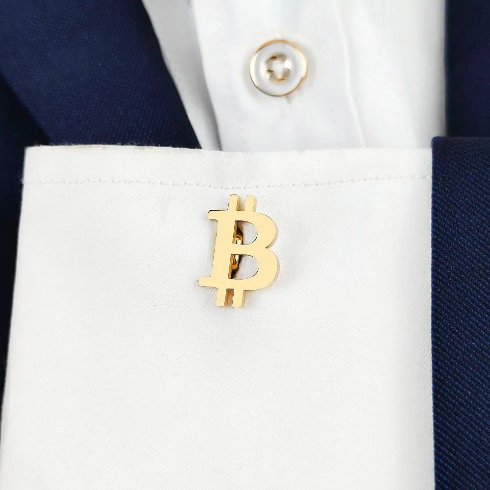 Edelstahl Manschettenknöpfe – Bitcoin Symbol Design | Modische Reversnadel & Geschenk für Freunde Kaufschwan®