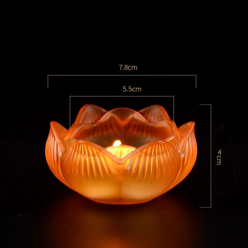 Bunter Glas Lotus Kerzenhalter – Buddhistischer Altar Butterlampenständer für Andacht & Wohndekoration Kaufschwan® Orange