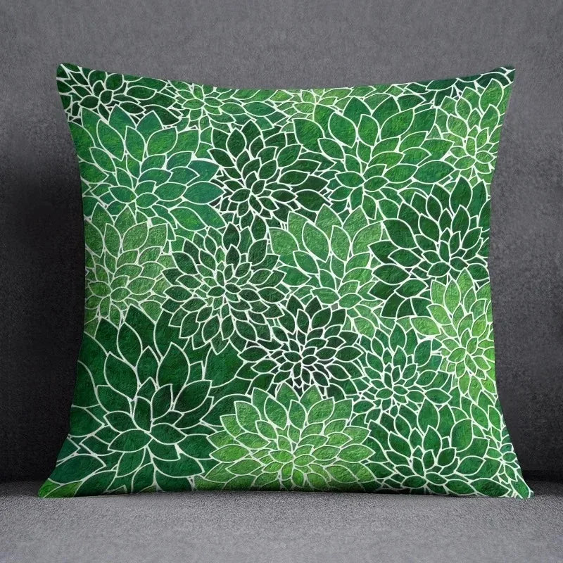 Dekokissenbezug mit Grünem Blattmuster | Sofakissen & Bettkissenhülle | Natur-inspirierte Wohn- & Schlafzimmerdeko Kaufschwan® Design 5 50x50cm