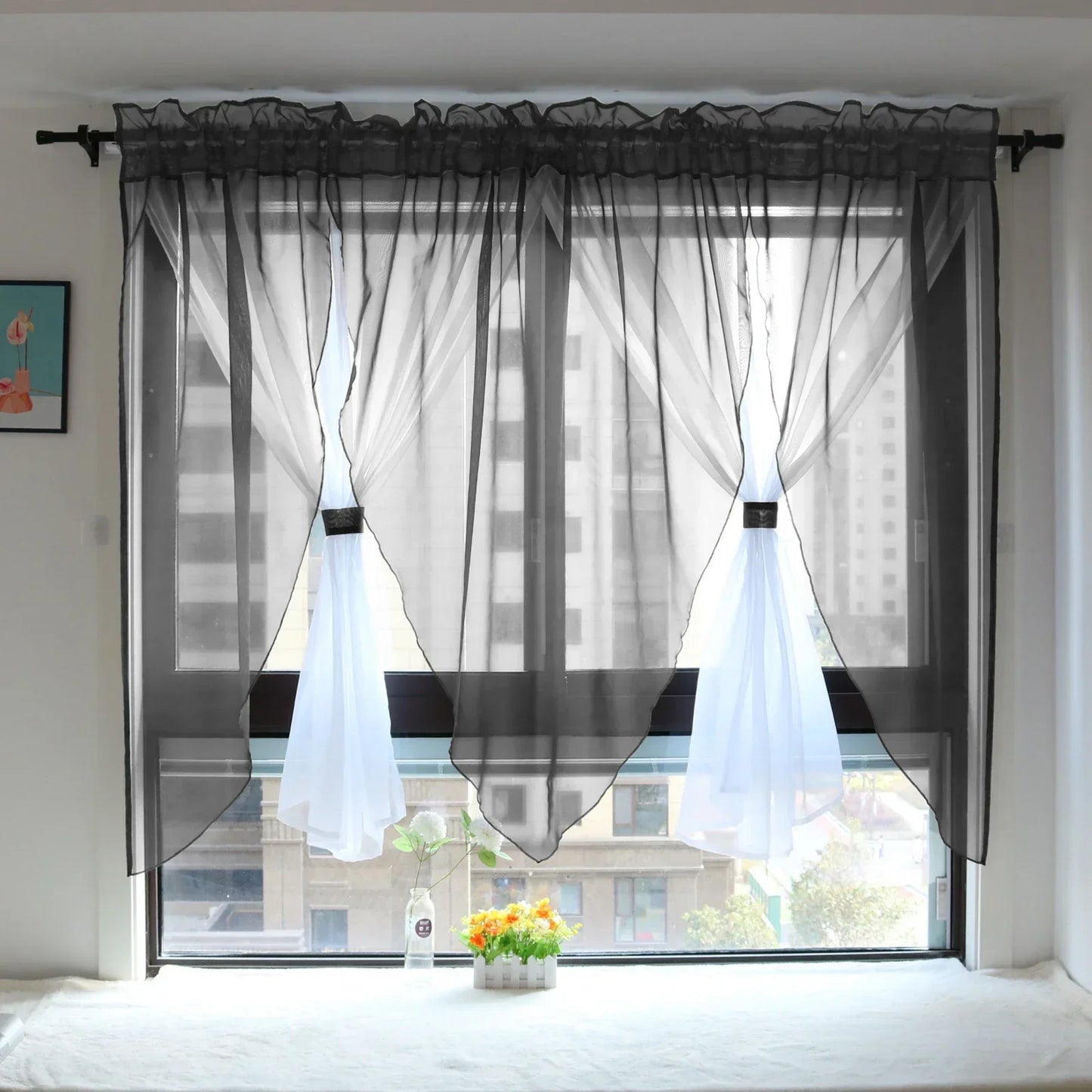 Einfarbiger Voile Transparenter Vorhang für Wohnzimmer Schlafzimmer Küche Balkon Fenster 2 Stück/Set Kaufschwan® Dunkelgrau W300cm x H140cm