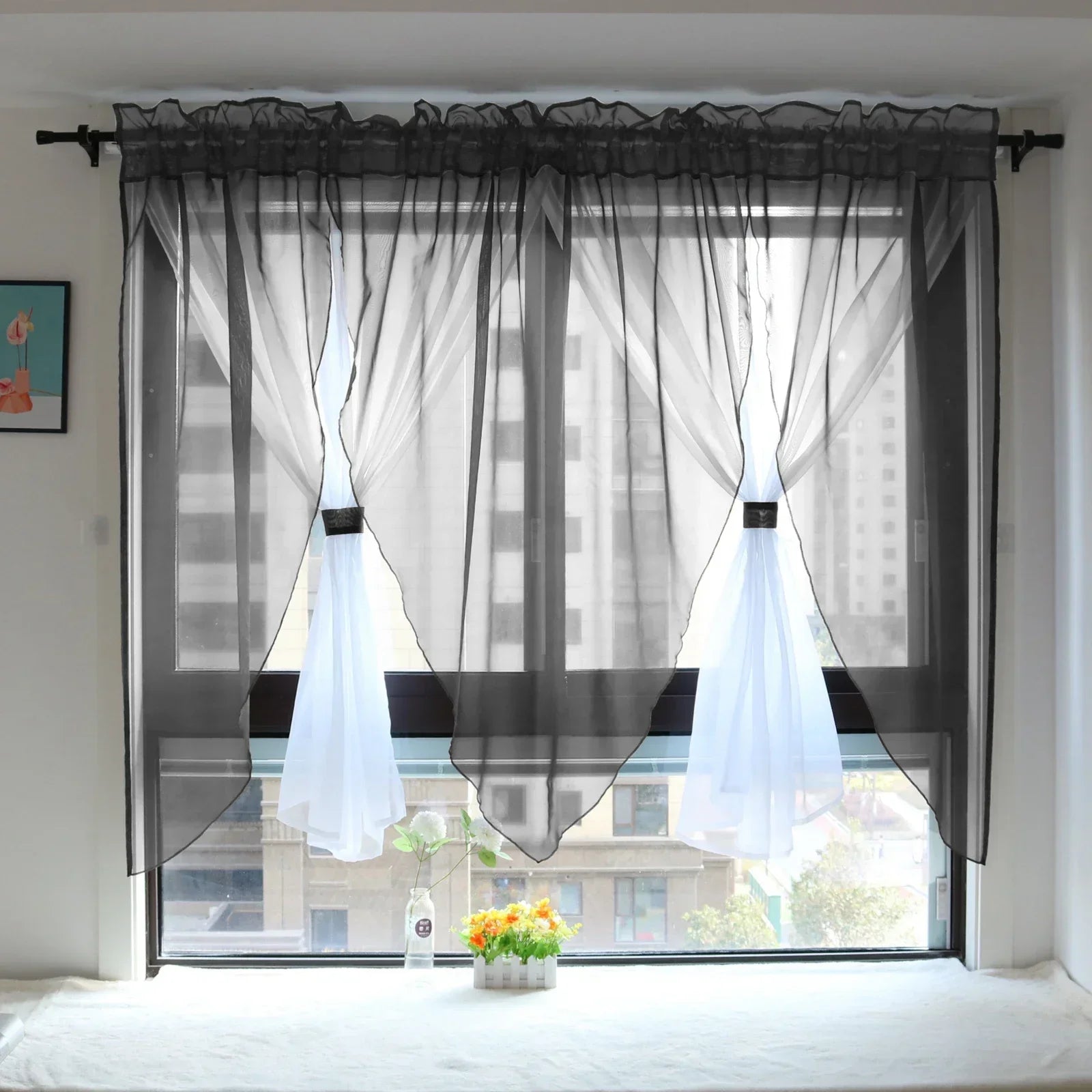Einfarbiger Voile Transparenter Vorhang für Wohnzimmer Schlafzimmer Küche Balkon Fenster 2 Stück/Set Kaufschwan® Dunkelgrau W300cm x H140cm