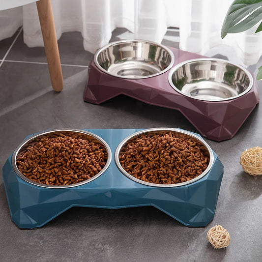 Edelstahl Doppelnapf für Hunde & Katzen – Moderne Futterstation mit Diamantmuster Kaufschwan®