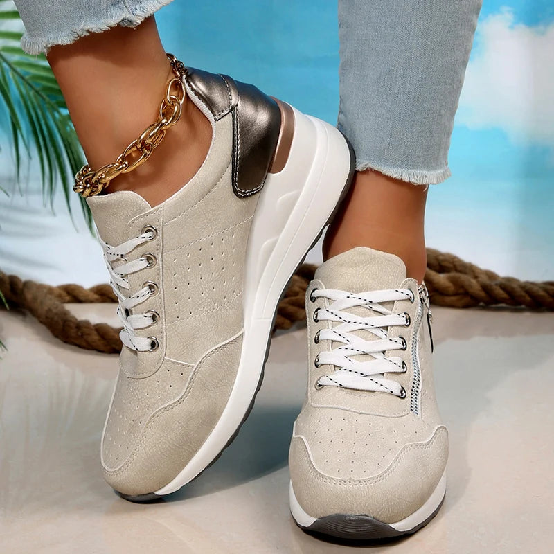 Damen Keil-Sneaker in Übergrößen – Frühling Schnürschuhe mit Plateau-Sohle | Leichte, Rutschfeste Freizeit-Schuhe Kaufschwan®