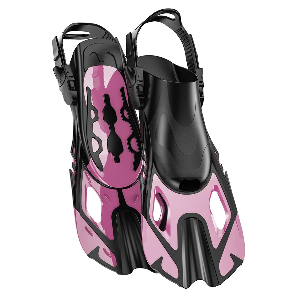 Schnorchelflossen | Verstellbare Schnallen | Kurze Silikon Schwimmflossen | Offene Ferse Tauchschuhe für Anfänger Kaufschwan® Rosa L/XL