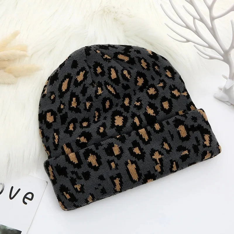 Dicke Leopard Jacquard Beanie Mütze – Trendige Unisex Strickmütze für Herbst & Winter | Warme Vintage Hip Hop Mütze für Damen & Herren Kaufschwan®