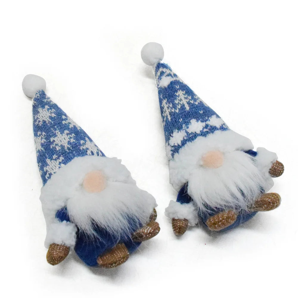 Blauer Weihnachts-Wichtel – Faceless Zwergenpuppe mit Schneeflocken | Rudolf Plüschfigur Weihnachtsdekoration