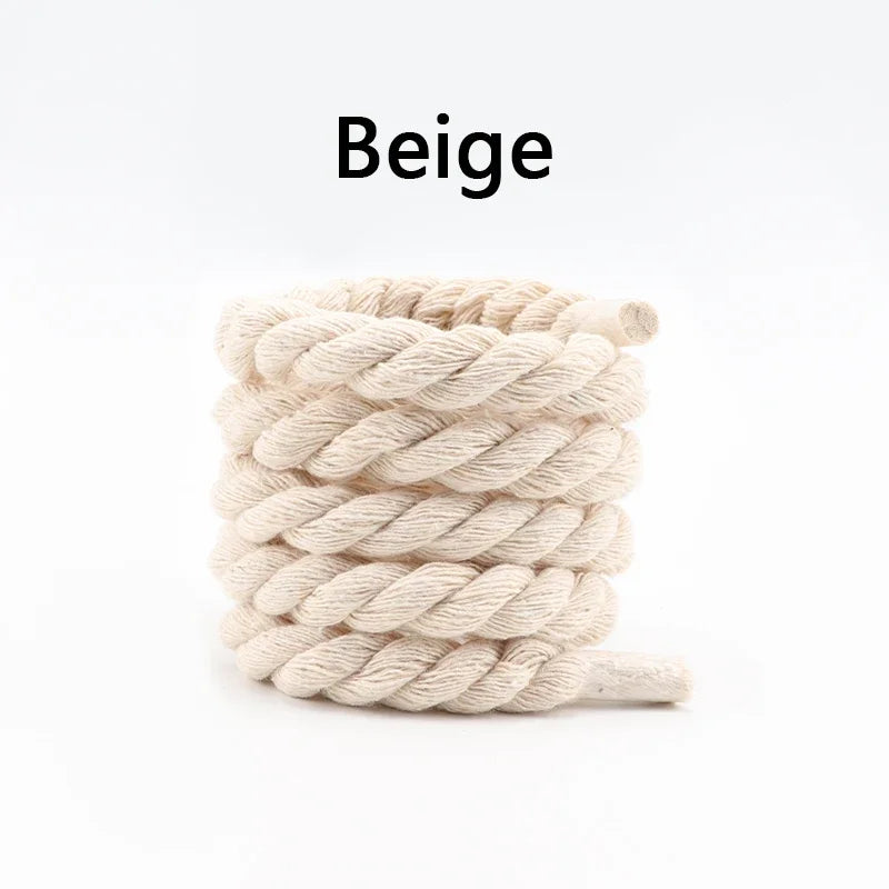 Runde Dicke Schnürsenkel – 1cm Baumwoll-Leinen Geflecht | Bunte Robuste Laces für Sneaker, Laufschuhe & Stiefel Kaufschwan® Beige 120cm