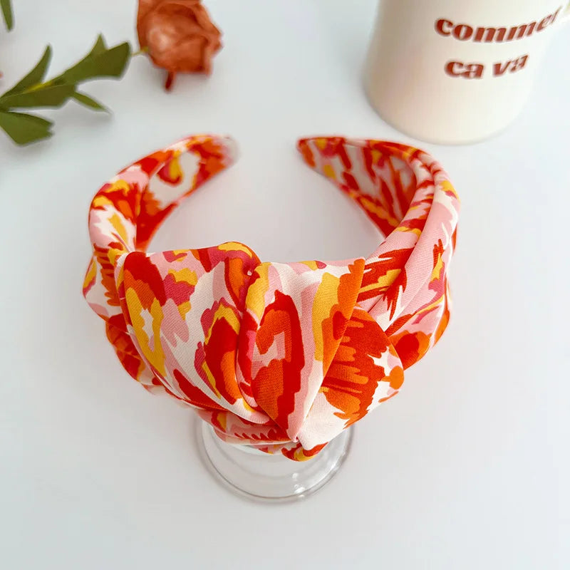 Satin-Haarreif mit Batik-Blumen & großer Schleife – Farbiges Stirnband für Damen & Mädchen | Modisches Haaraccessoire Kaufschwan® Orange