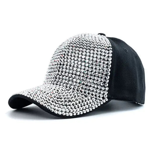 Damen Rhinestone Baseballkappe | Sommer & Herbst Sonnenhut für Damen | Koreanischer Stil Fashion Hip-Hop Reise Kappe Kaufschwan® schwarz silber