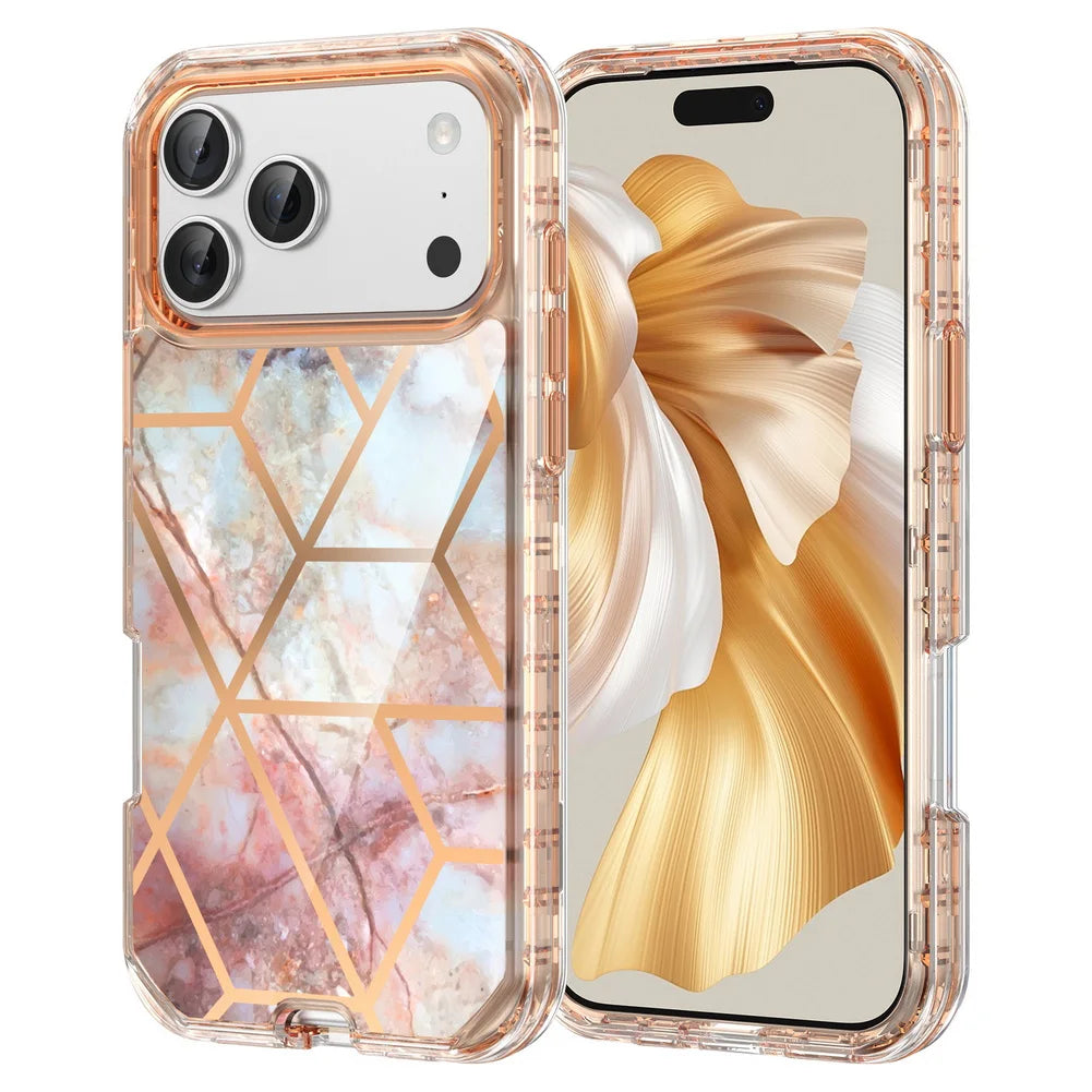 3-in-1 Mehrschichtige Stoßfeste Armor-Schutzhülle für iPhone 18 Pro & iPhone 18 Pro Max – Marmoroptik mit Veredelten Details Kaufschwan® Orange iPhone 18 Pro