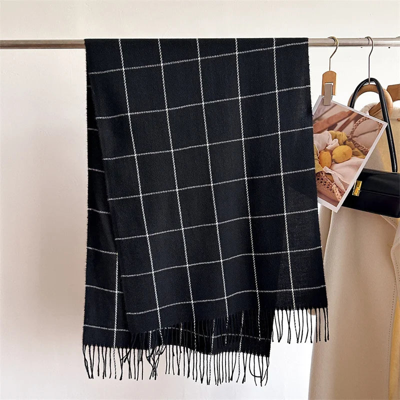 Modischer Karo Kaschmir-Imitat Schal | Luxus Pashmina Wärmeschal | Umschlagtuch, Poncho Decke mit Fransen Kaufschwan®