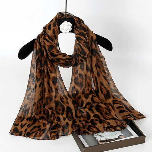 Damen Leopard Hijab Schal – Vintage Luxus Boho Bandana | Langer 180cm Muslimischer Schal, Strandtuch & Modisches Accessoire Kaufschwan® Braun