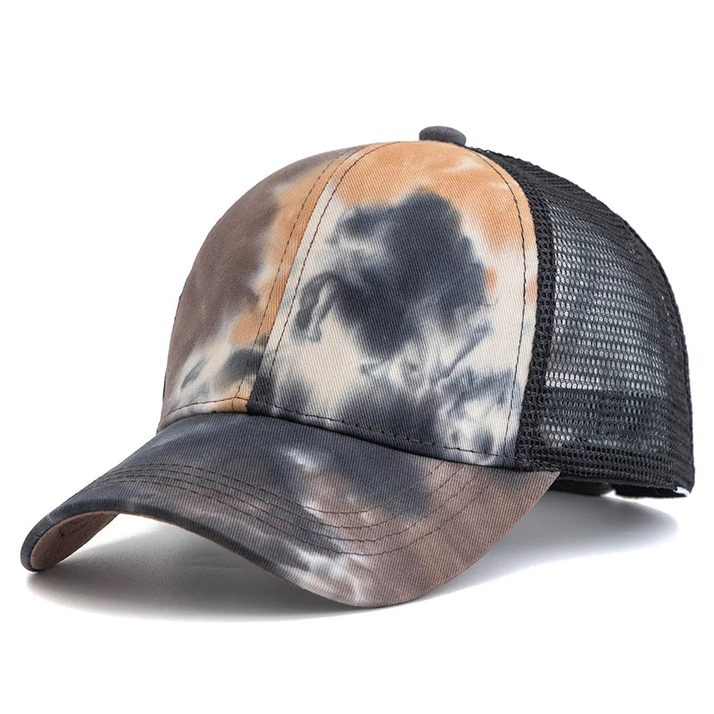 Neue Damen Ponytail Kappe | Tie-Dye Baseballkappe | Streetwear Trucker Hat Kaufschwan® Khaki 56cm-60cm