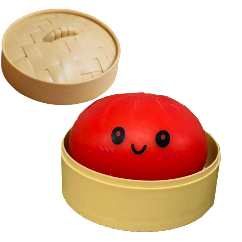 Niedliches Buntes Dumpling-Squishy – Weiches Slow-Rising Brötchen-Knautsch-, Fidget- & Sensorikspielzeug zum Stressabbau für Kinder und Erwachsene Kaufschwan® Rot