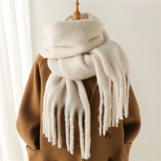 Winter Schal für Damen | Kaschmir-Optik Pashmina Tuch | Weiches Warmes XXL Umschlagtuch mit Fransen & Poncho-Stil Kaufschwan® Weiß