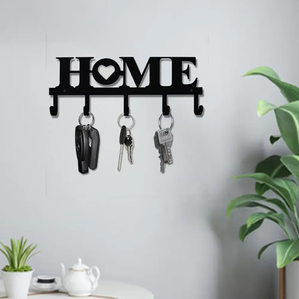 Vintage Schwarzer Metall Schlüsselhalter – Rustikaler Wandhaken Organizer | Dekorative Wandgarderobe für Schlüssel, Jacken & Handtücher