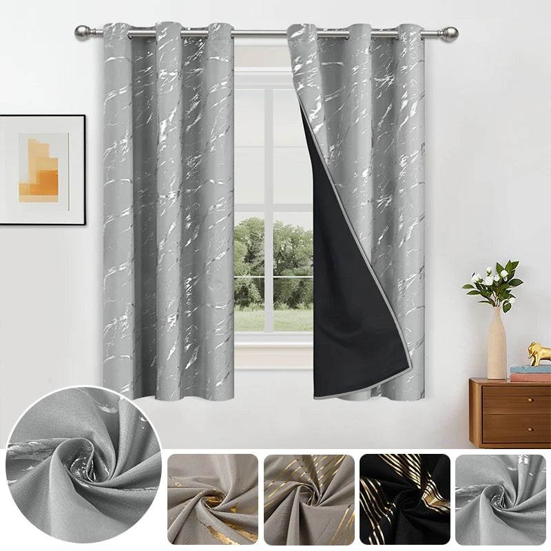 100% Verdunkelung Luxus Marmor Vorhang Set mit Goldfolie und Präziser Verarbeitung – Premium Wohn Deko Kaufschwan®