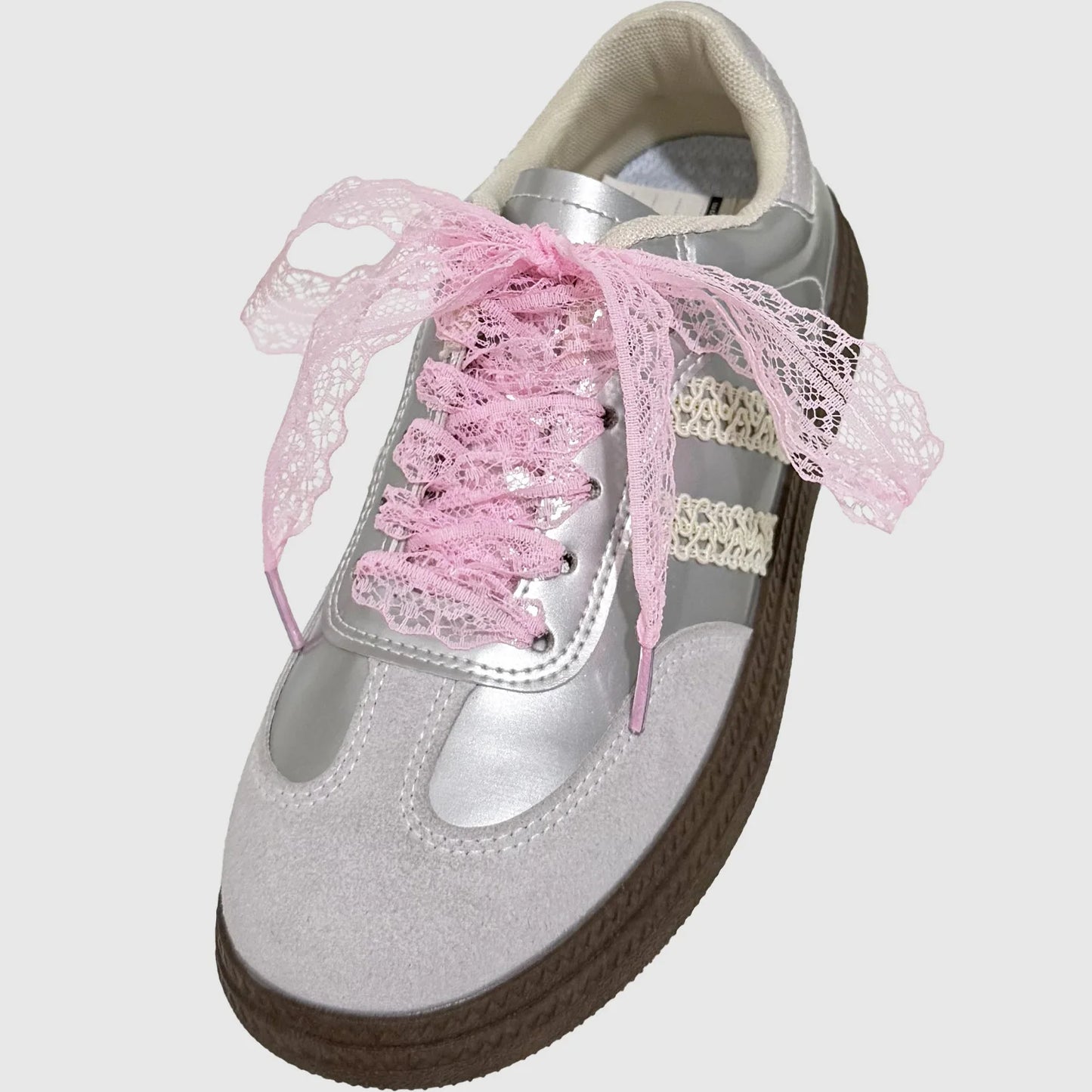 Spitze Schnürsenkel – Flache Breite Modische Laces für Damen Sneaker & Freizeitschuhe | Elegante Schwarze & Weiße Schuh Accessoires Kaufschwan® Rosa 120cm
