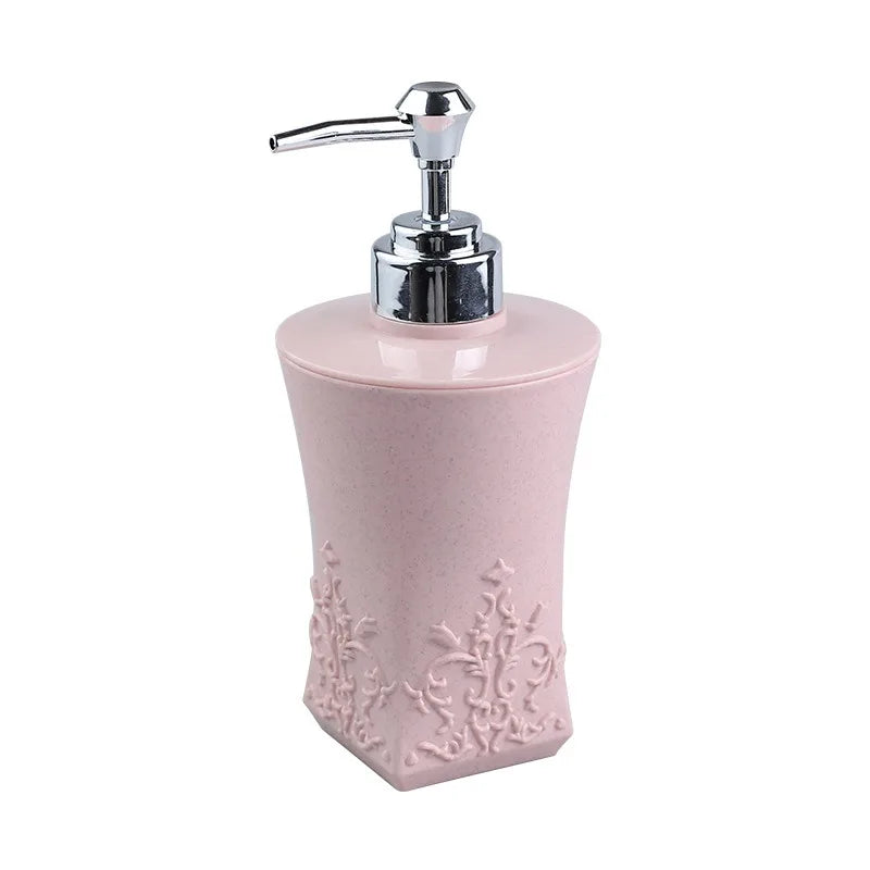 Modischer Buntglas-Seifenspender mit Gravur – Handpumpe für Bad-Desinfektionsmittel & Shampoo-Emulsion Kaufschwan® Quadrat Hellrosa