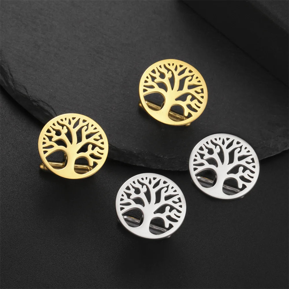 Baum des Lebens Manschettenknöpfe für Herren – Runde Edelstahl Manschetten | Elegantes Accessoire für Hochzeit, Business & Anlassmode Kaufschwan®