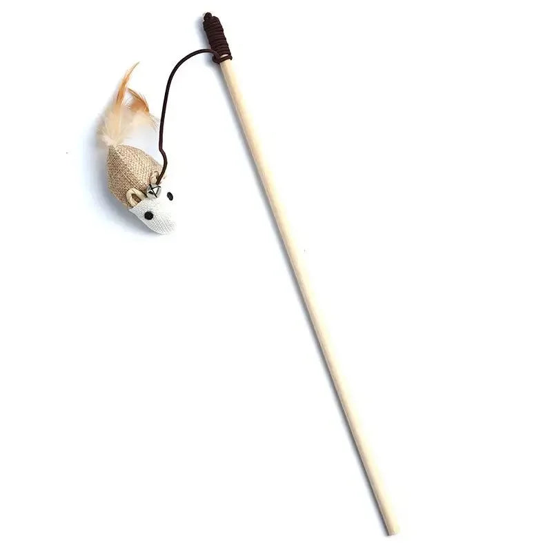 Bunter Feder-Spielstab für Katze – Interaktives Katzenspielzeug mit Holzstab für Katze & Kätzchen Kaufschwan® Maus