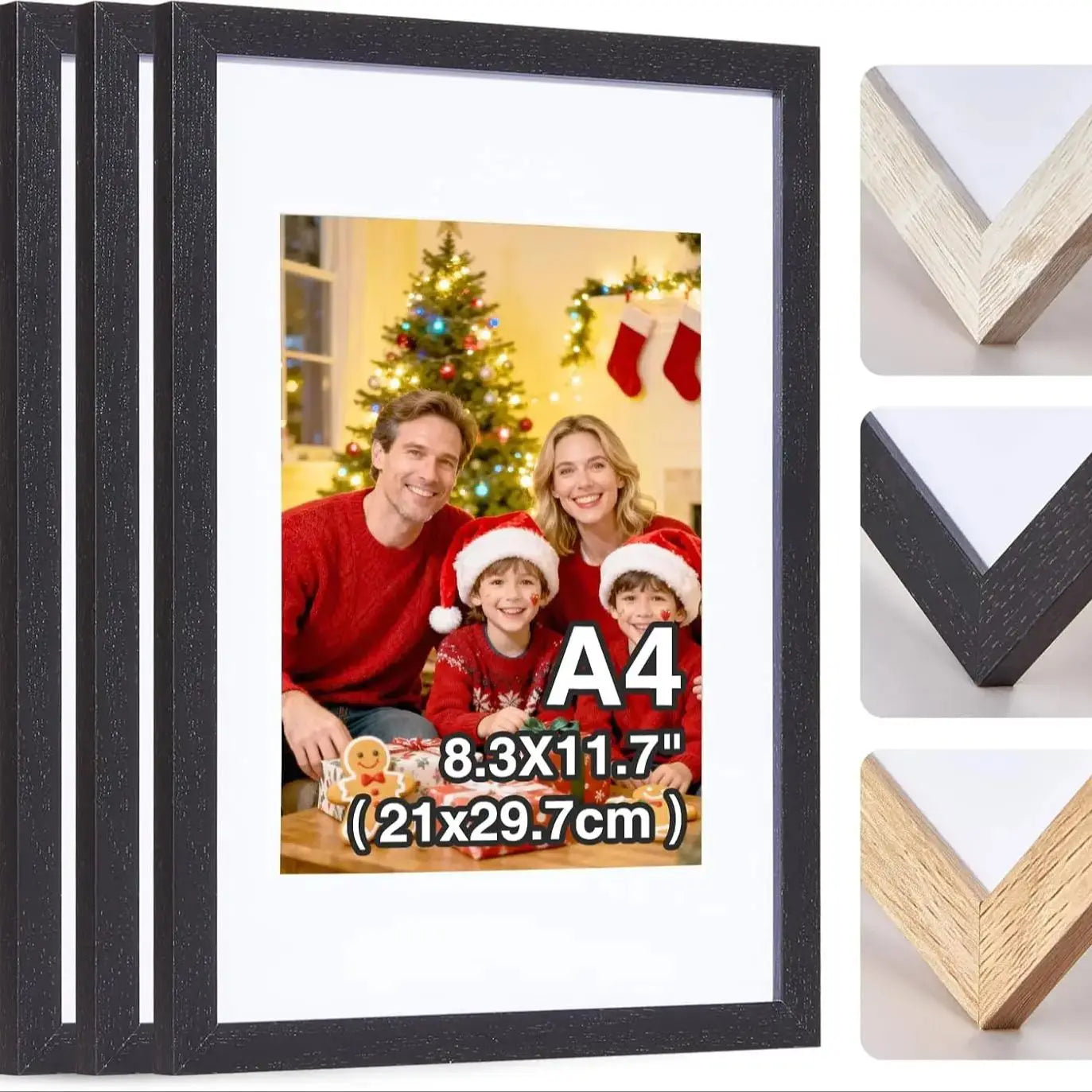 A4 Holz Bilderrahmen Set – Schwarzer DIN A4 Rahmen mit Klarer Plexi Abdeckung Kaufschwan® Schwarz