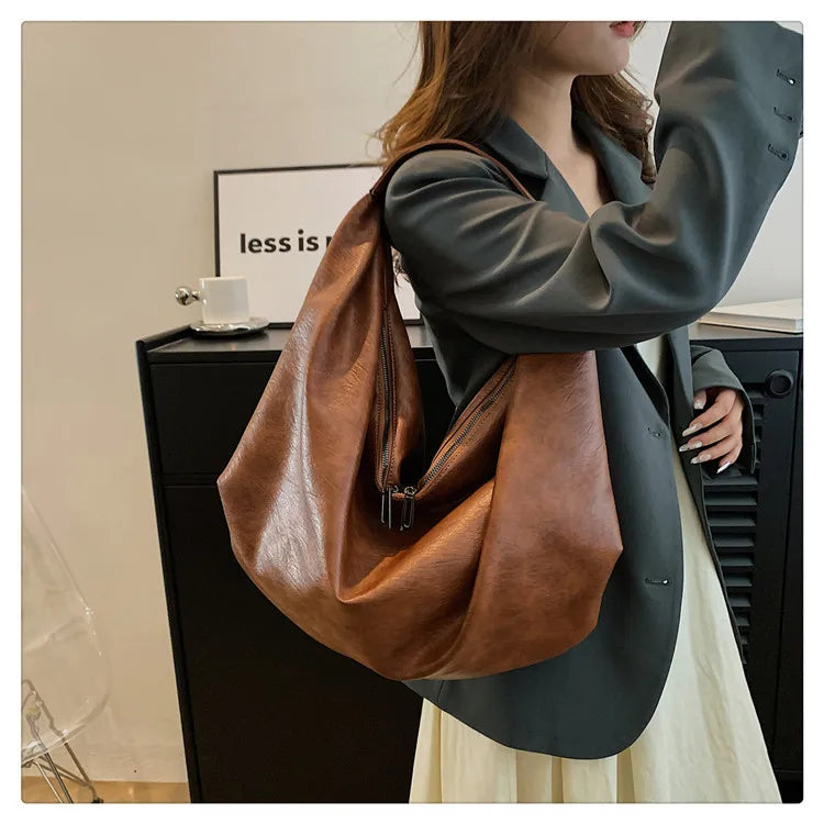 Große Schwarze Schultertasche für Damen – Hobo Shopper Tote | Weiche Leder Umhängetasche für Reisen & Alltag Kaufschwan®