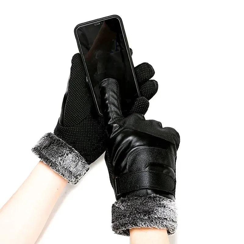 Leder Winterhandschuhe – Damen & Herren Fleece Gefüttert | Touchscreen Wasserdicht & Winddicht Motorrad- & Autofahrerhandschuhe Kaufschwan®