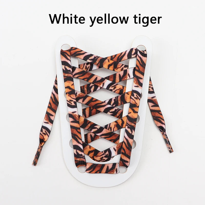 Tiermuster Schnürsenkel – Flache Modische Laces für Sneaker | Tiger-, Schlangen- & Leoparden-Print 120/140/160cm Kaufschwan® Weißer gelber Tiger 120cm