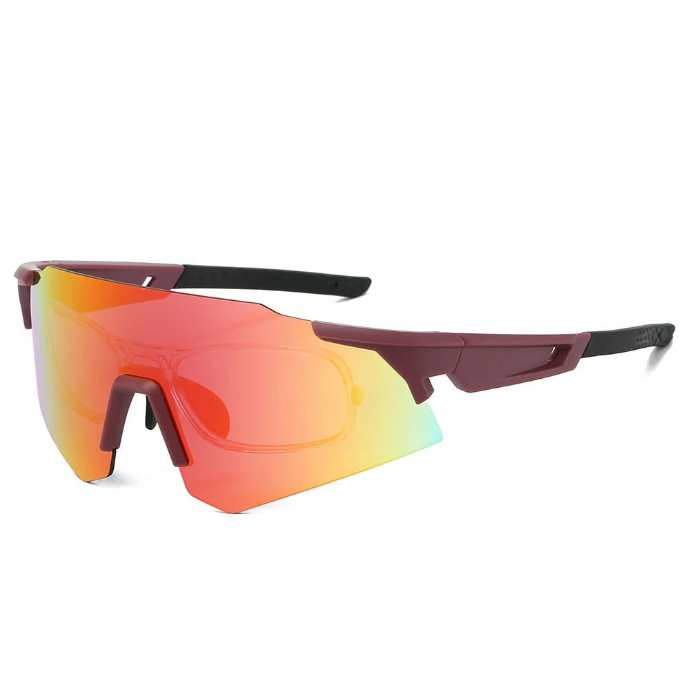 Übergroße Sportbrille/Skibrille – Modische Outdoor Sonnenbrille für Damen & Herren | Trendige Spiegelbrille mit UV400 Schutz für Radfahren & Freizeit Kaufschwan® Rot 2