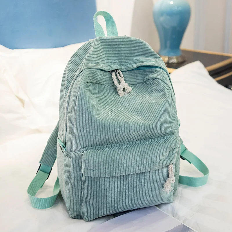 Gestreifter Cord Rucksack für Damen | Minimalistischer Großraum-Tagesrucksack | Herbst & Winter Freizeit- und Reisetasche Kaufschwan® Hellgrün