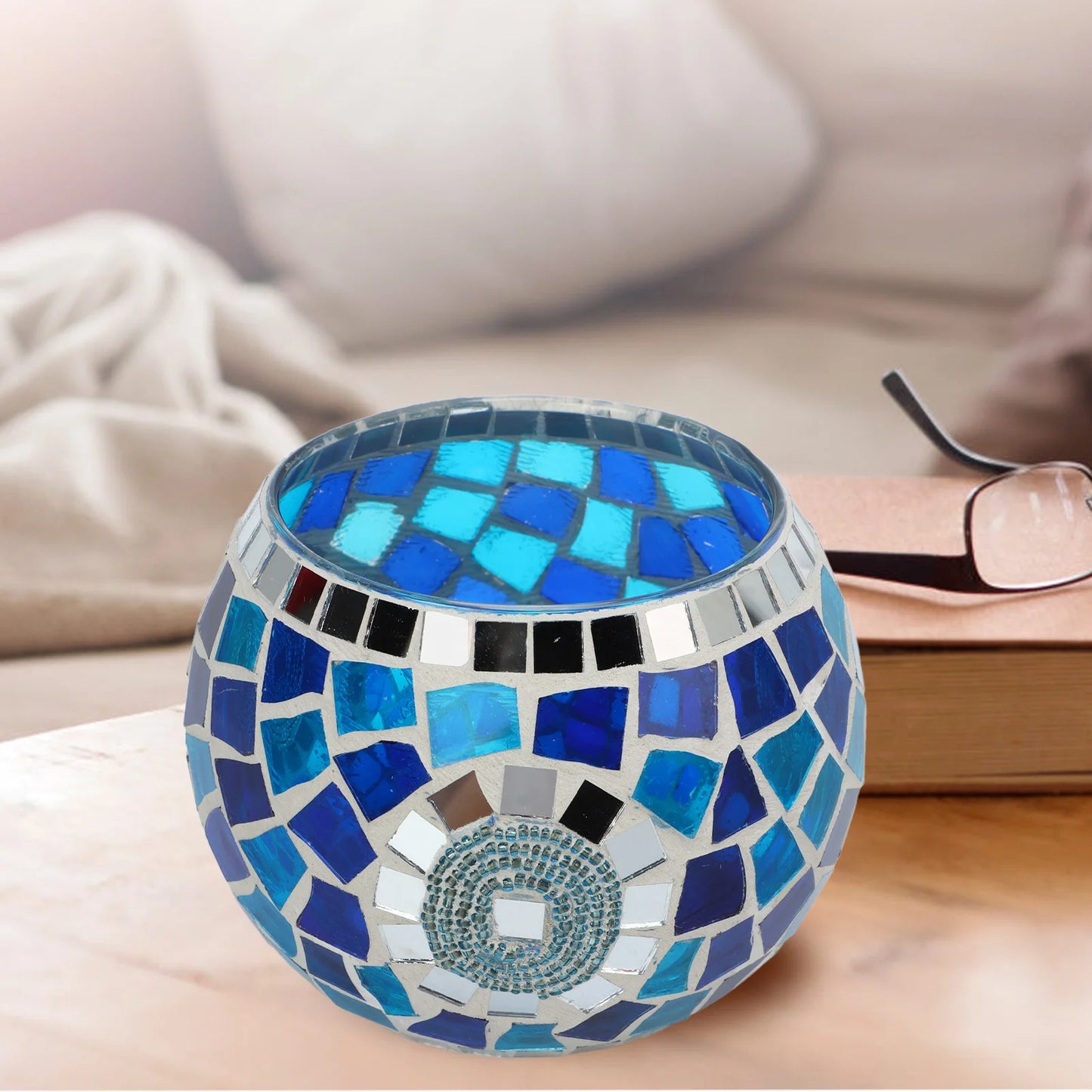 Teelicht Kerzenhalter – Europäischer Blau-Ozean Stil Mosaik Glas Kerzenständer für Zuhause & Party Dekoration Kaufschwan®