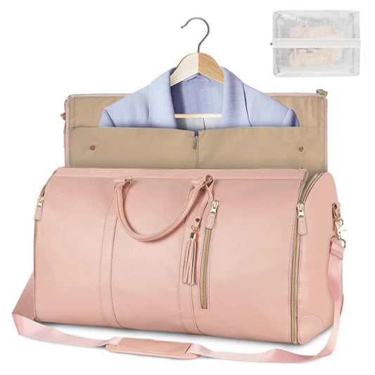 Faltbare Damen Reisetasche – Große PU Leder Carry-on Kleidungstasche | Damen Business Reise Duffel Bag Kaufschwan® Rosa