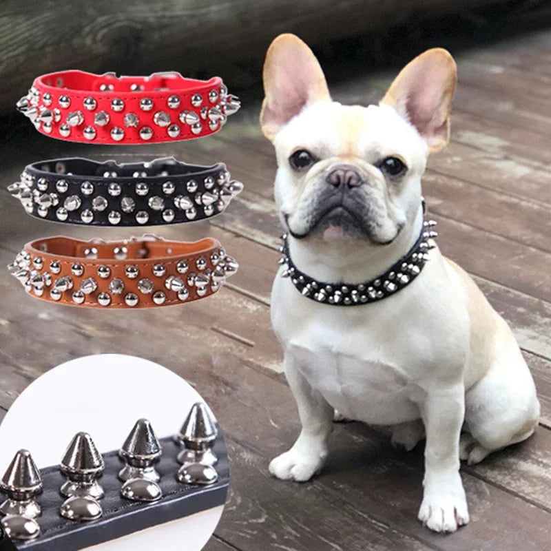PU Leder Hundehalsband mit Nieten Punk Stil Verstellbares Halsband für Kleine Hunde Katzen Kaufschwan®