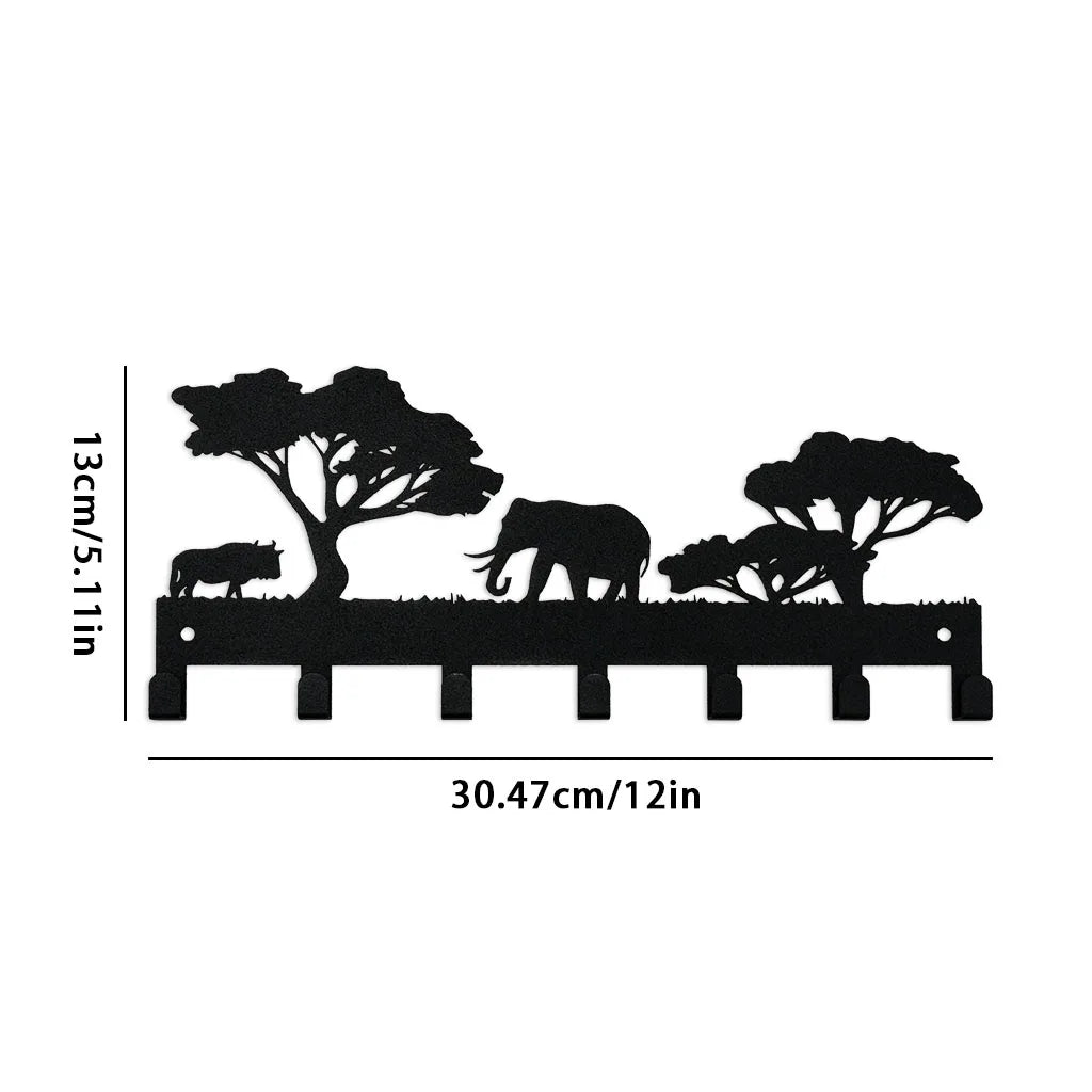 Metall Schlüsselhalter Elefant – Schwarzer Wandhaken mit 7 Haken | Dekorativer Schlüssel Organizer aus Eisen für Schlüssel, Taschen & Handtücher