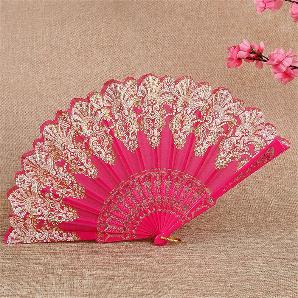 Retro Faltfächer | Kunststoff mit Goldpuder | Weißer Hochzeits- & Partyfächer im Chinesischen Stil Kaufschwan® Design 5