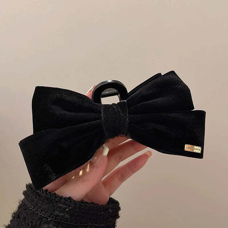 Haarspangen mit samtiger Textur und doppelseitiger Schleife – Schwarze Haarklammer für Damen Kaufschwan® Schwarz