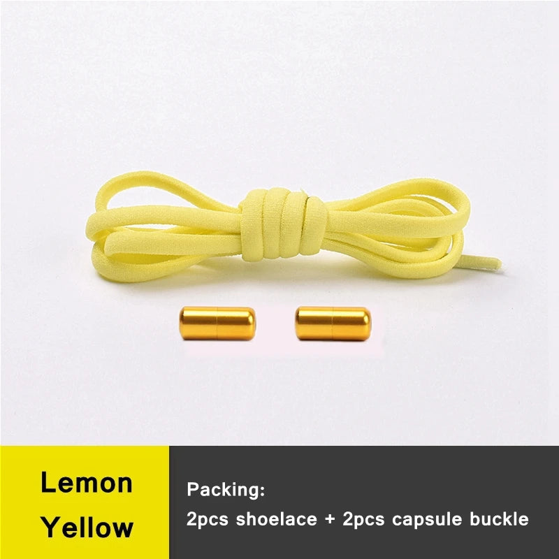 21 Farben No-Tie Schnürsenkel – Elastische Laces mit Rundem Metallverschluss | Schnelle Slip-On Sneaker Laces für Damen & Herren, 1 Paar Kaufschwan® Zitronengelb 100cm
