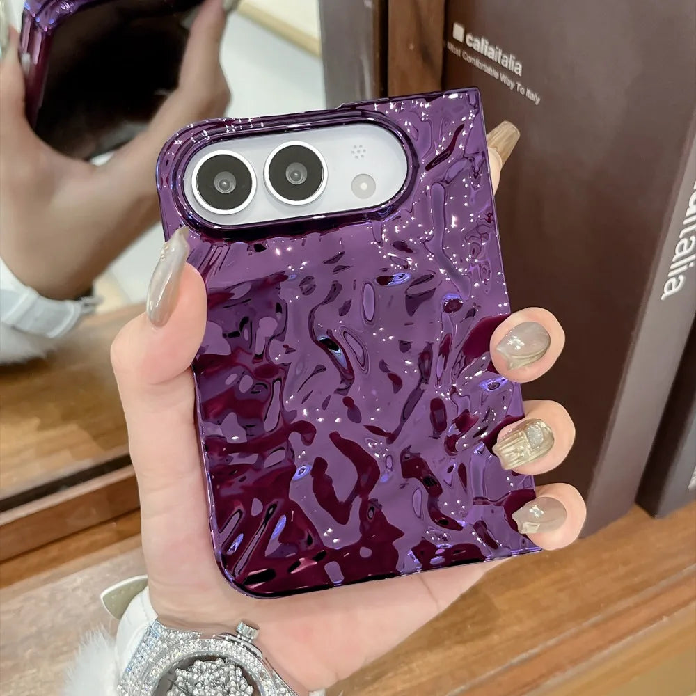 Galvanisierte Schutzhülle mit Wasserwellenstruktur für iPhone Duo Fold – Farbige Hart-PC-Hülle mit Stoß- und Scharnierschutz Kaufschwan®