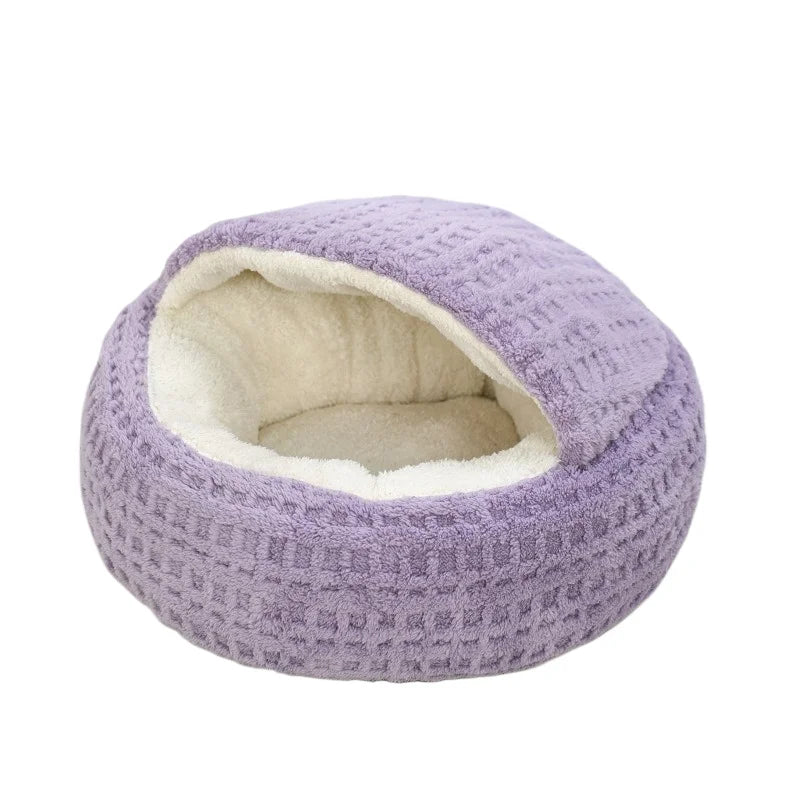 Rundes Plüsch-Katzenbett für Katze – Verdicktes Warmes Waschbares Schlafnest mit Rutschhemmendem Boden Kaufschwan® Lila 40cm