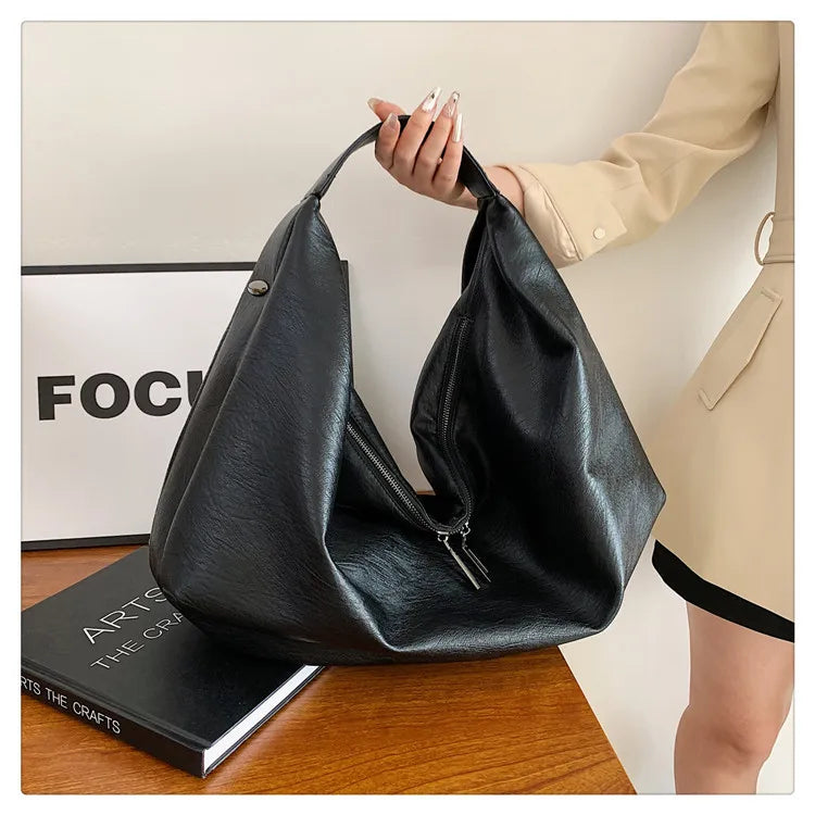 Große Schwarze Schultertasche für Damen – Hobo Shopper Tote | Weiche Leder Umhängetasche für Reisen & Alltag Kaufschwan®