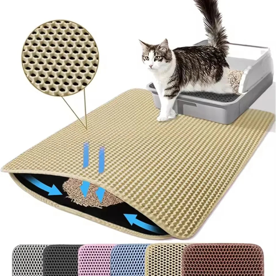 Wasserdichte Doppellagige Katzenstreumatte für Katze – Rutschhemmende Waschbare Matte für Katzentoilette Kaufschwan® Khaki 30x30CM