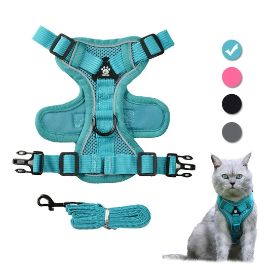 Ausbruchsicheres Reflektierendes Katzengeschirr für Katze mit Leine – Atmungsaktive Weste mit Verstellbarem Brustgurt Kaufschwan®